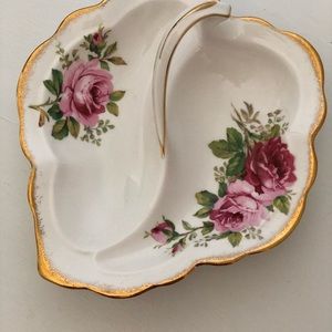 American Beauty, Royal Albert Vintage Bone China Leaf Shaped Dish Trimmed W/Gold